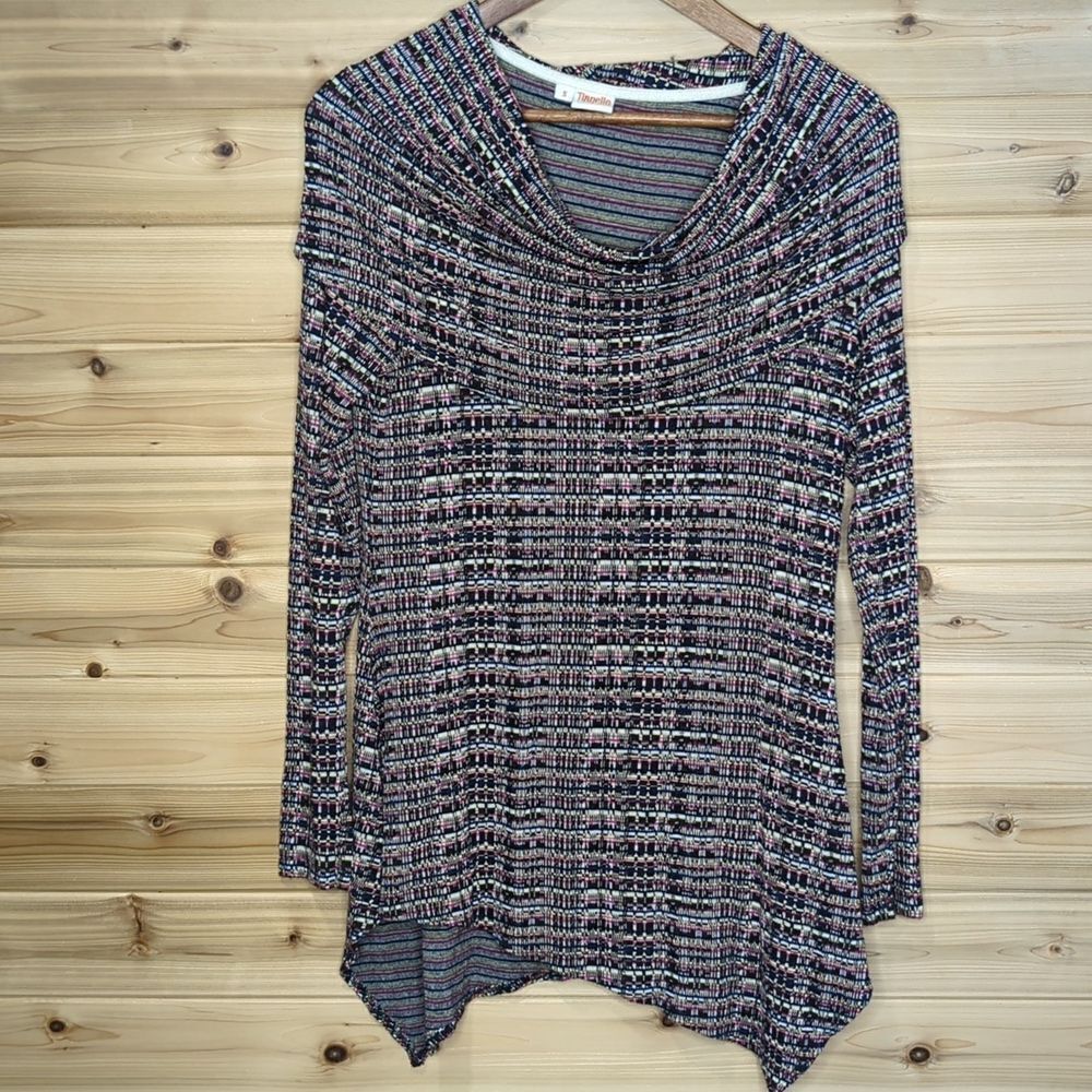 Tianello Top Womens Small Multicolor Toni Cowl Tunic USA Art Colorful